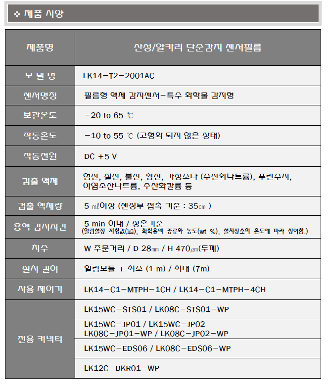 제품 상세 스펙 규격표 1