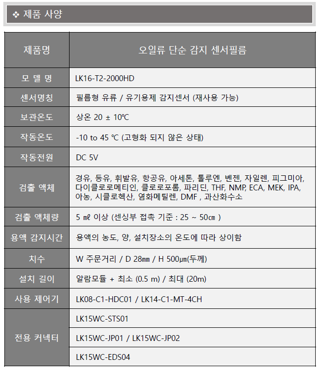 제품 상세 스펙 규격표 1
